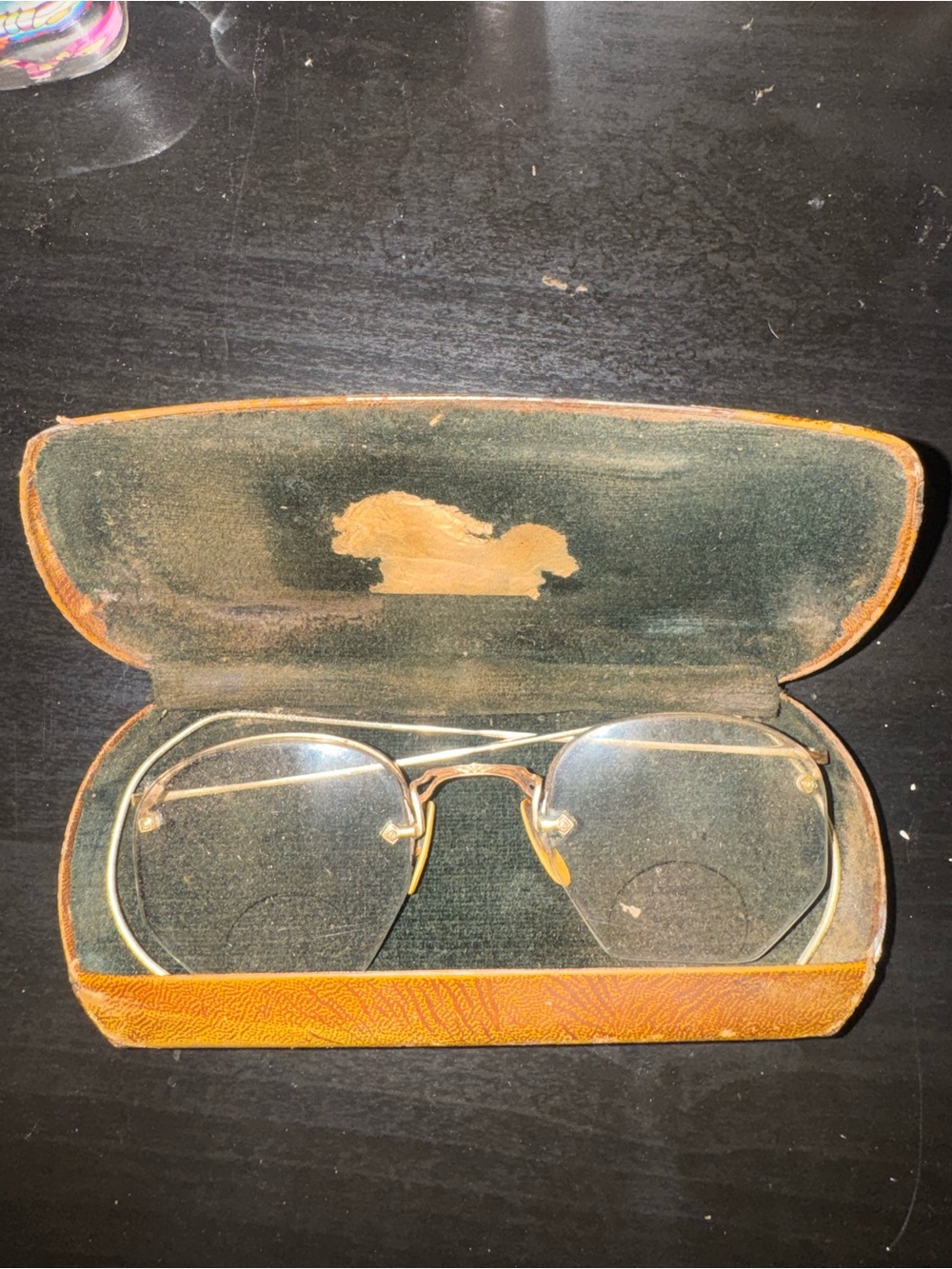 Vintage Gold Metal Aviator Eyeglasses with Case